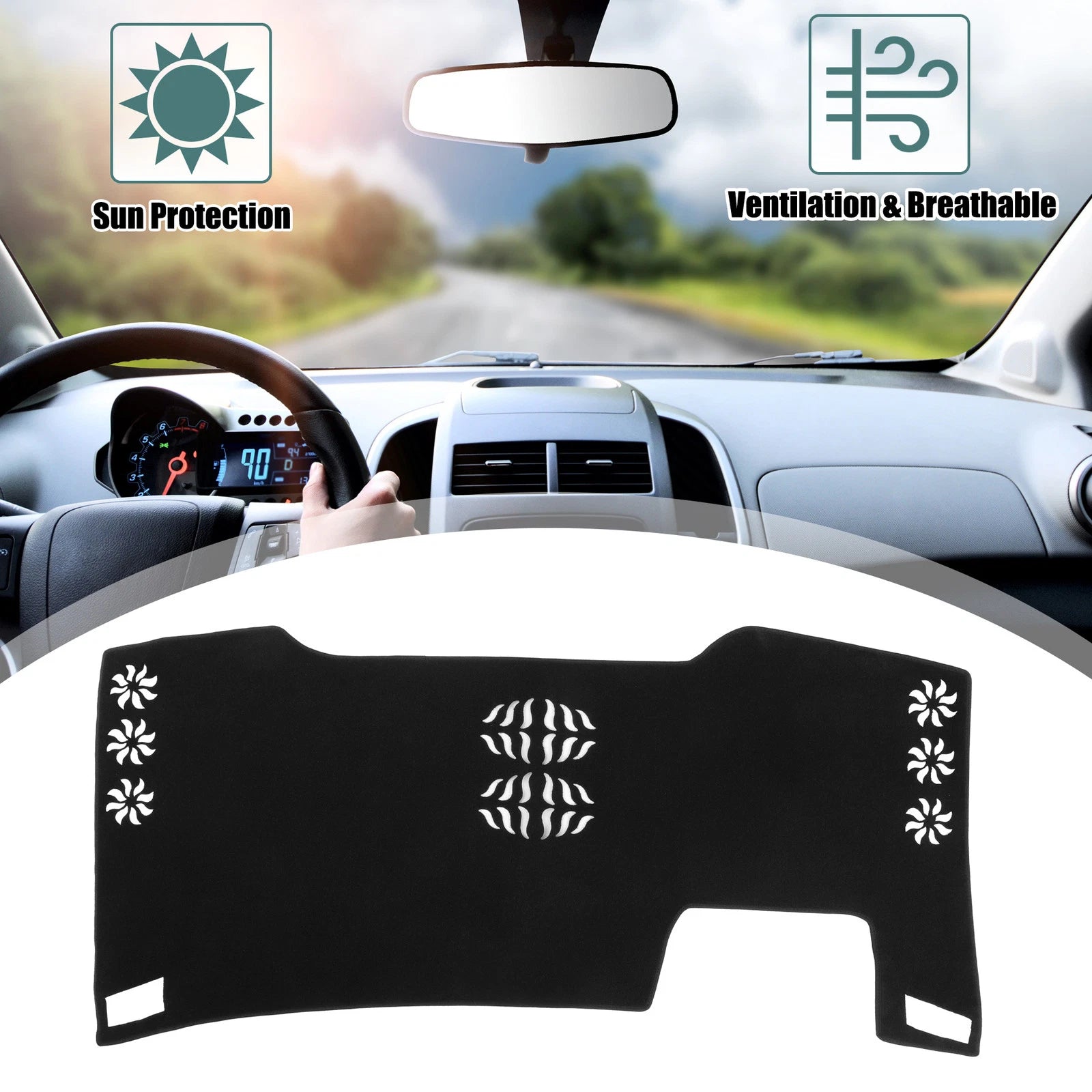 Dashboard Cover for Toyota Alphard (2023) - Black Polyester Non-Slip