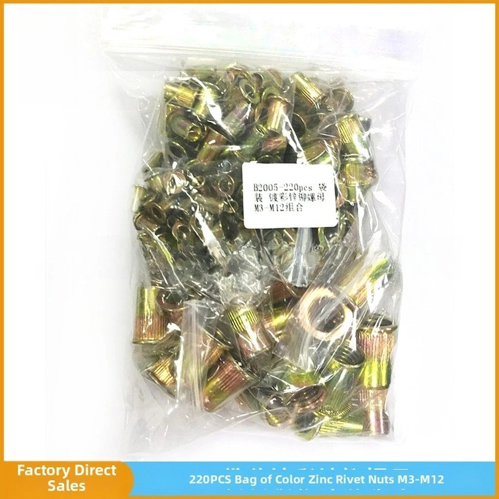 220-Piece Galvanized Rivet Nuts Kit for M3 Threads