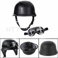 Black Leather Half Face Helmet with Goggles for Motorcycle (DOT Approved)