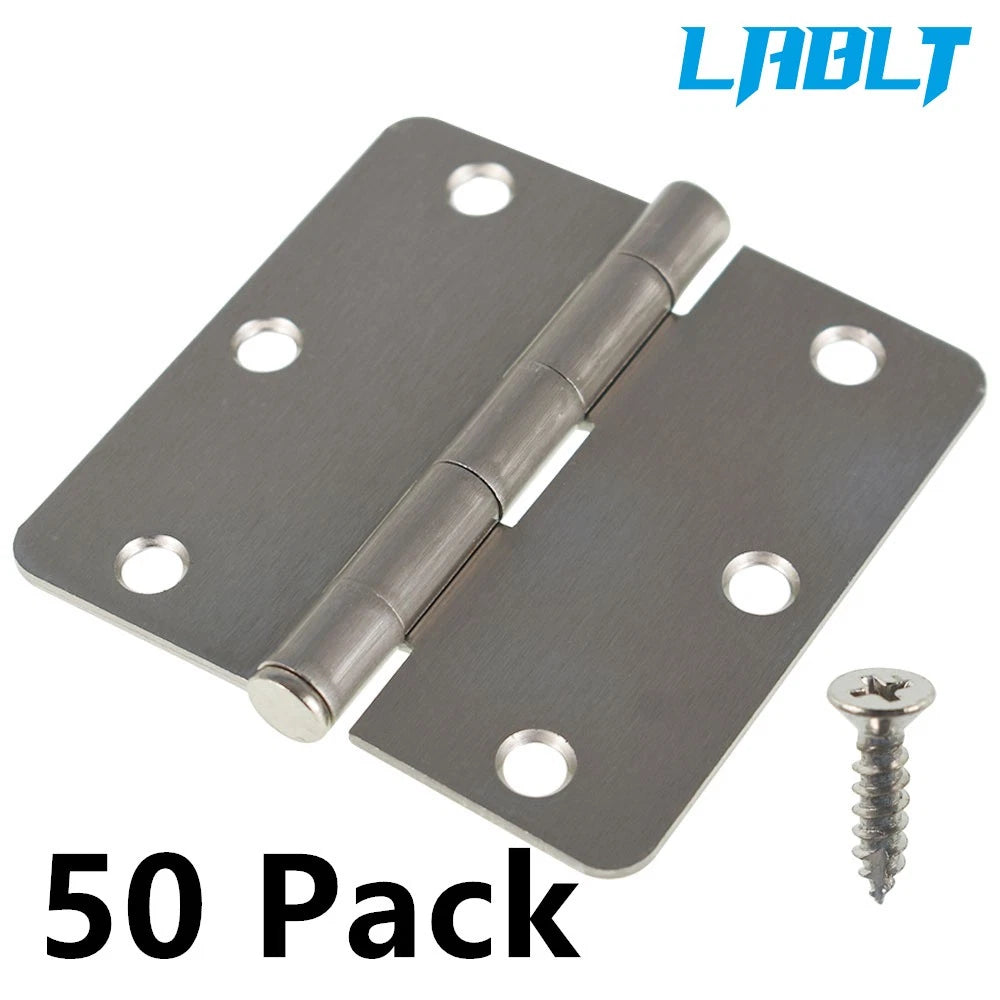 50 Pack Satin Nickel Door Hinges for (3-1/2", 1/4" Radius)