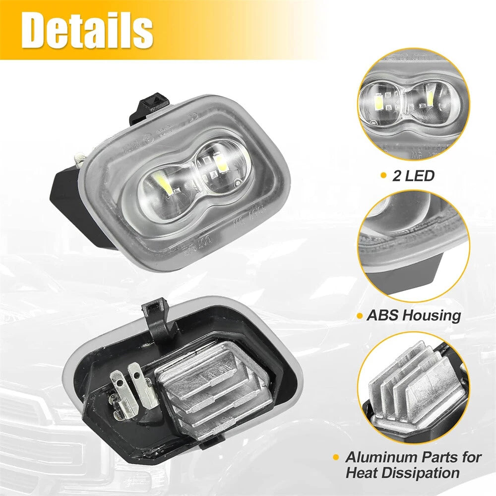 White LED Side Mirror Puddle Light Lamps for Ford F-150 (2015–2022)