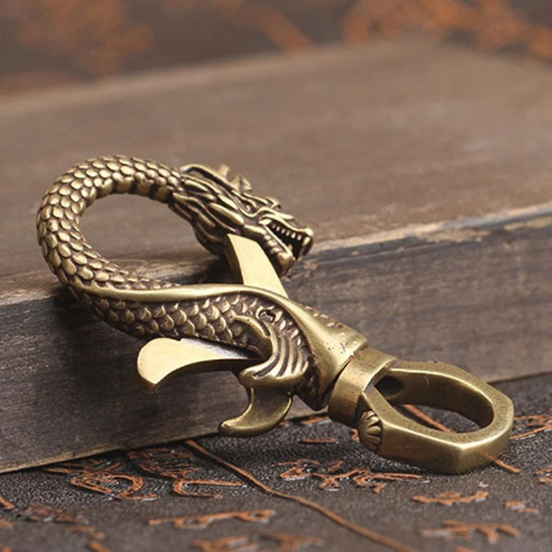 Retro Brass Dragon Figurine Mini Statue Keychain for Office, Living Room