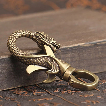 Retro Brass Dragon Figurine Mini Statue Keychain for Office, Living Room