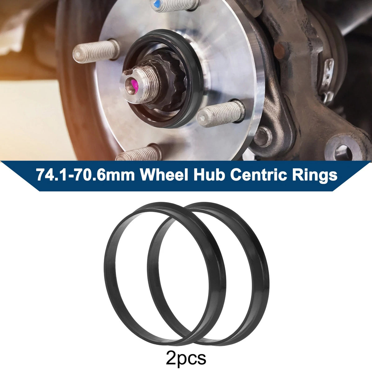 2X Wheel Hub Centric Rings for Car (OD 74.1mm ID 70.6mm) Black Polycarbonate