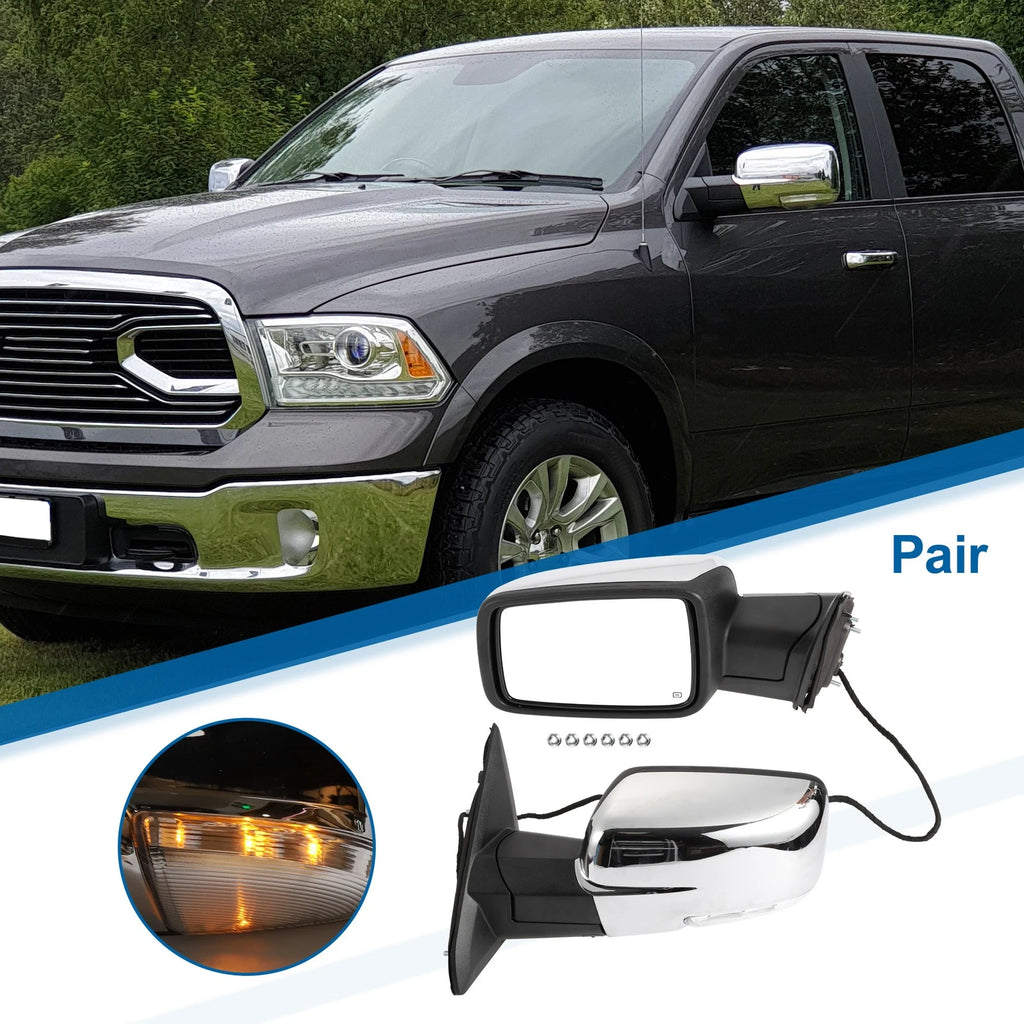 Tow Mirrors for Dodge Ram 1500 with Turn Signal Lights Silver Pair (2002–2008)