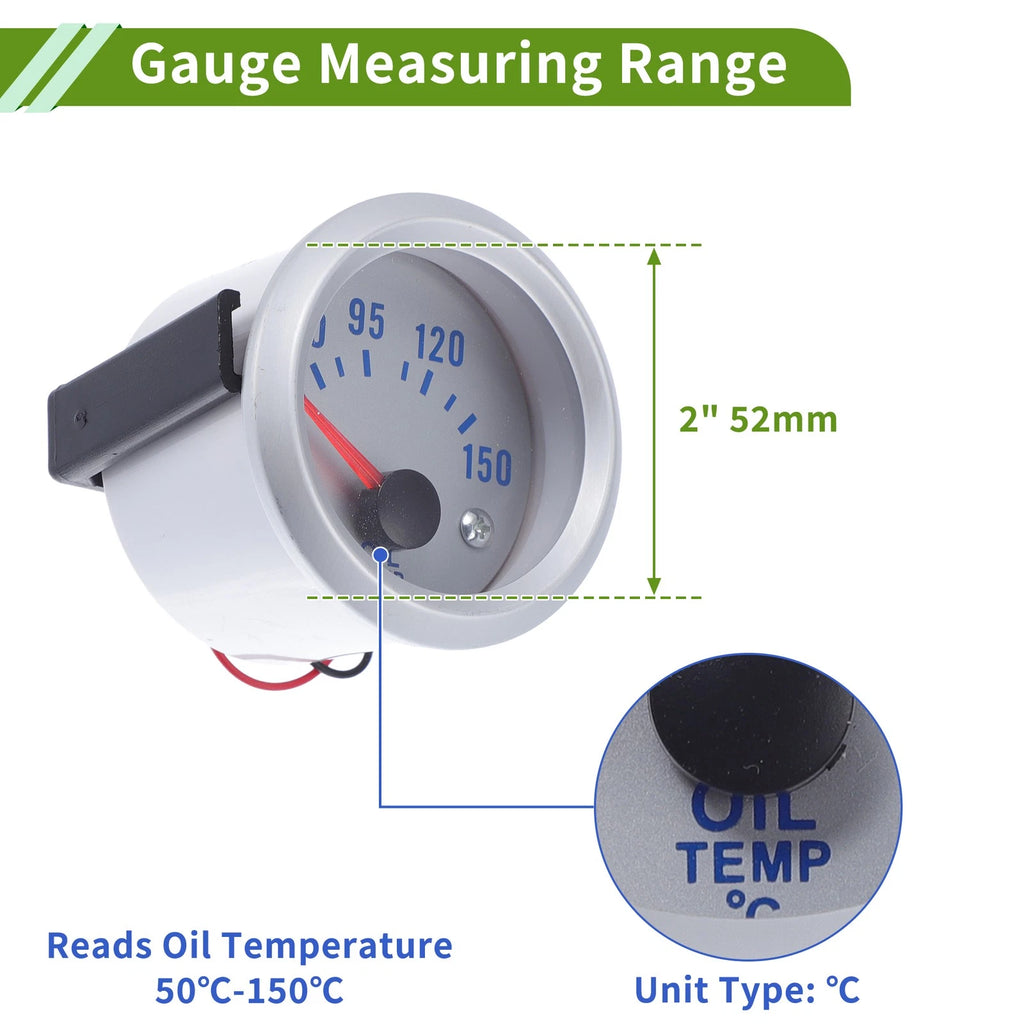 2" Oil Temp Gauge Meter Kit for Universal Vehicles (52mm)