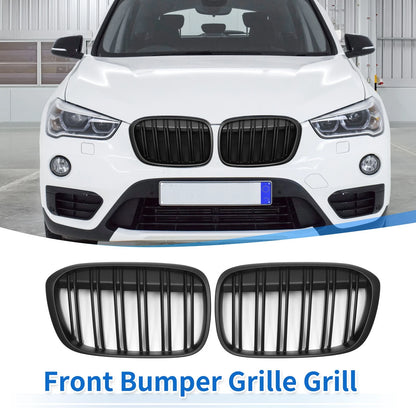 Front Upper Bumper Grille Grill Pair for BMW X1 F48 (2016–2022) Matte Black