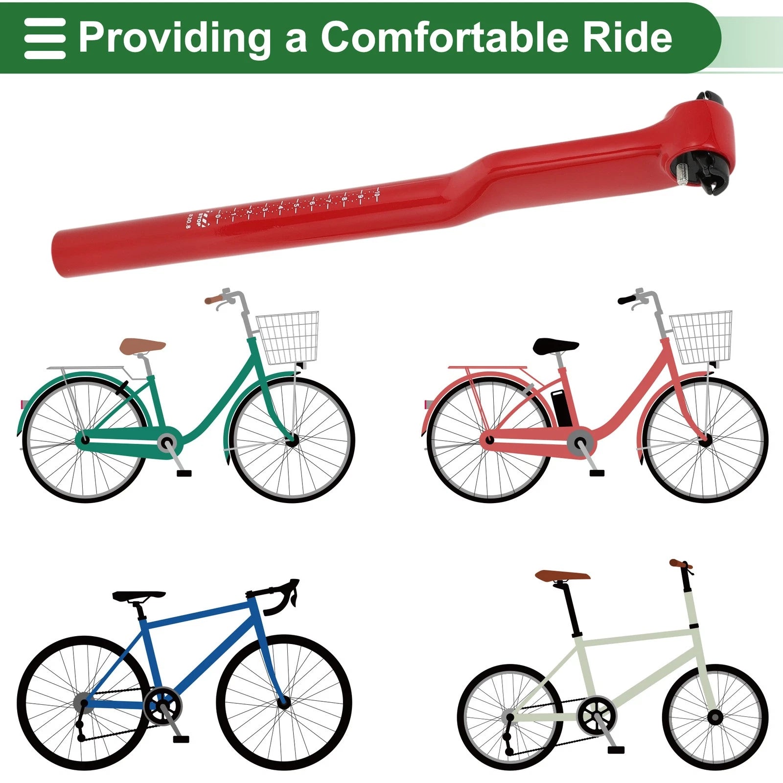 Bike Seat Post 30.8x400mm 5 Degree Offset Replacement for Universal Fit (2010–2020)