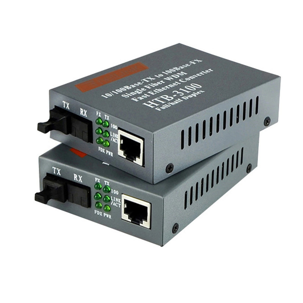 2Pcs Ethernet to Fiber Optic Media Converter for Singlemode 25Km
