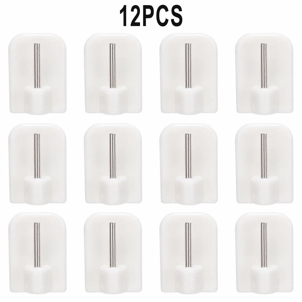 Set of 12 Curtain Hooks for Curtain Rods - Self-Adhesive, White