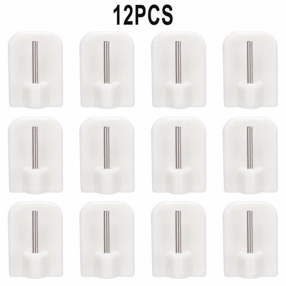 Set of 12 Curtain Hooks for Curtain Rods - Self-Adhesive, White