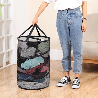 Collapsible Folding Laundry Basket for Home (40x5x10cm, Black)