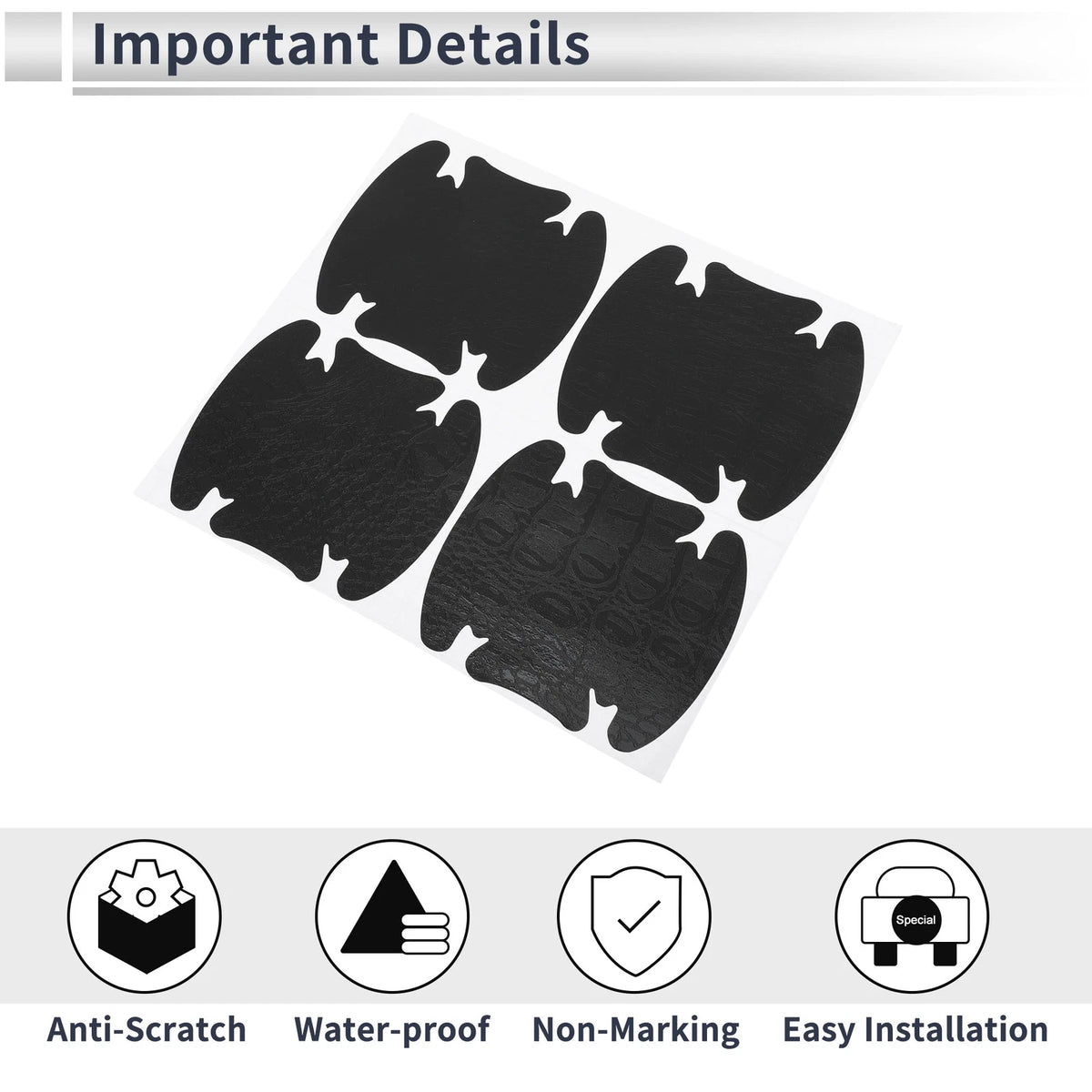 Set of 4 Car Door Handle Cup Covers Scratch Protectors Black 90x100mm