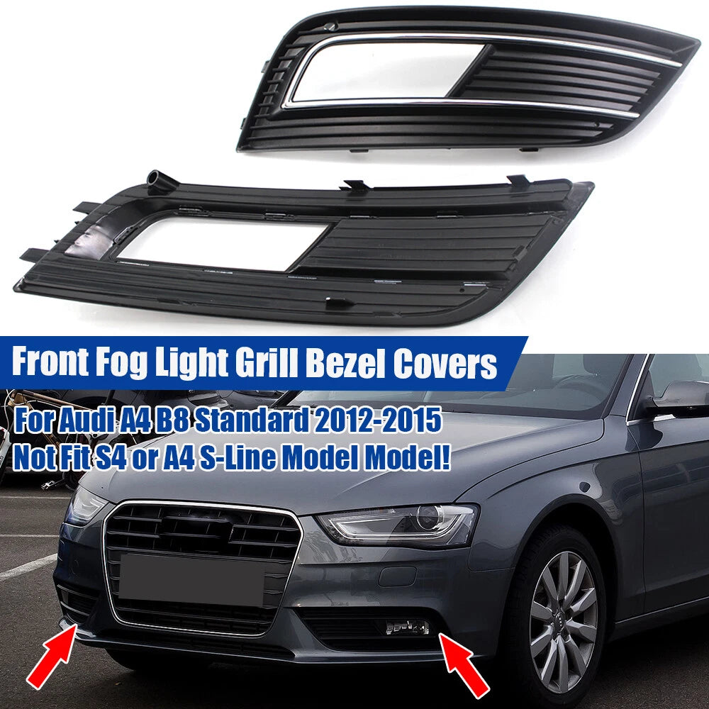 2Pcs Front Bumper Fog Light Grille Bezel Cover for Audi A4 B8 (2012–2015)