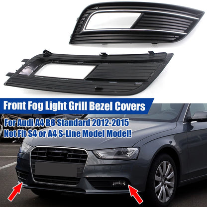 2Pcs Front Bumper Fog Light Grille Bezel Cover for Audi A4 B8 (2012–2015)