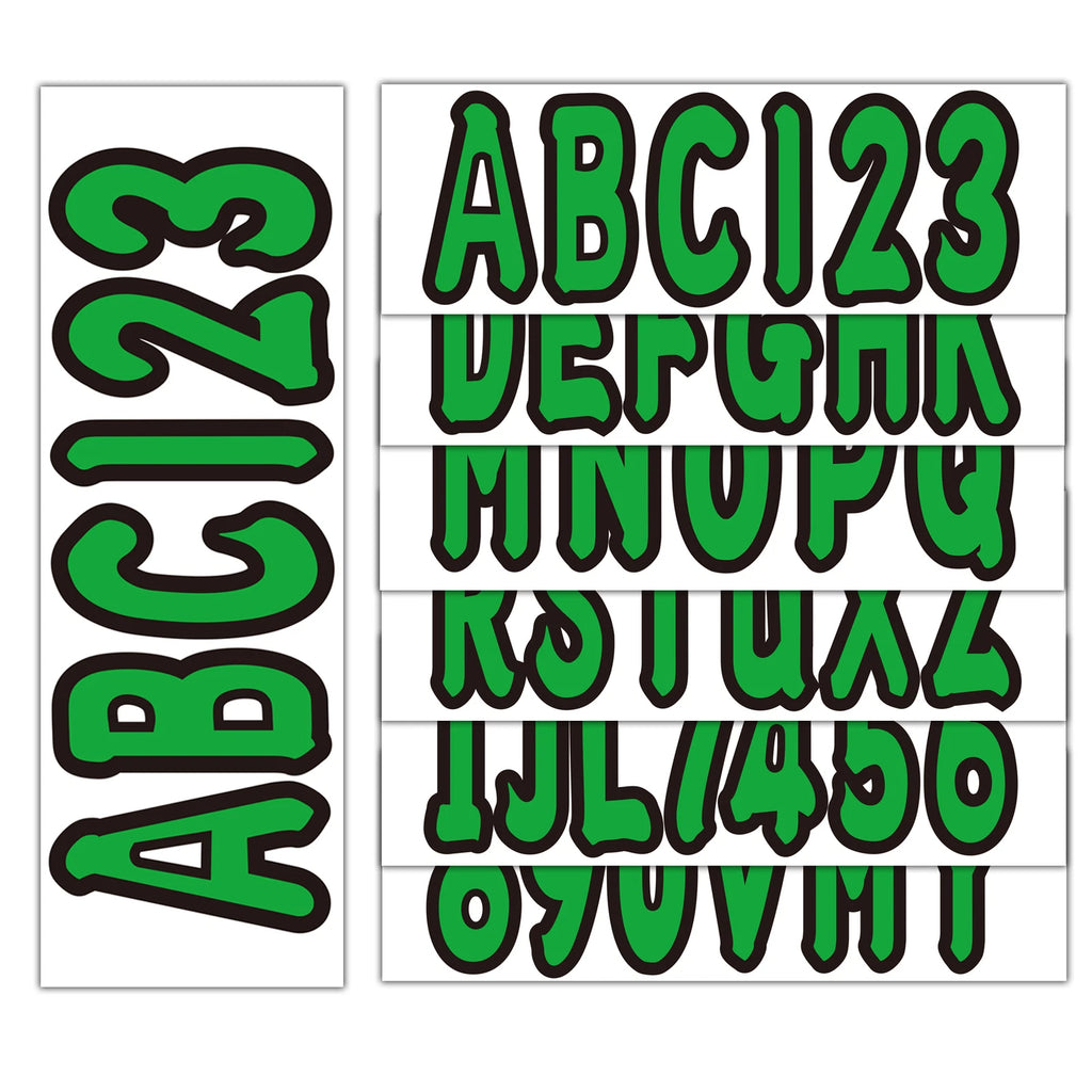 Set of 4 Green Decals A-Z & 0-9 for Boat Registration Stickers