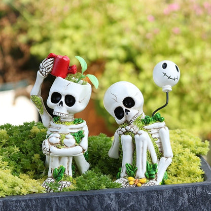 2X Resin Skull Decor Set for Table Shelf or Mantel