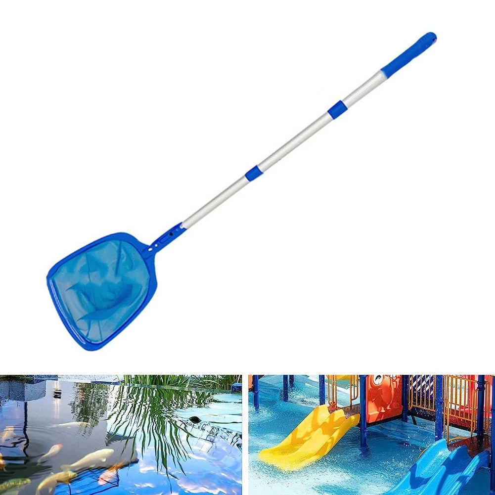 Telescopic Rod Pool Skimmer Net for Cleaning Debris (Blue)