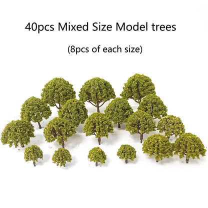 40Pcs Mixed Size Model Trees for Train Railway Building Scenery
