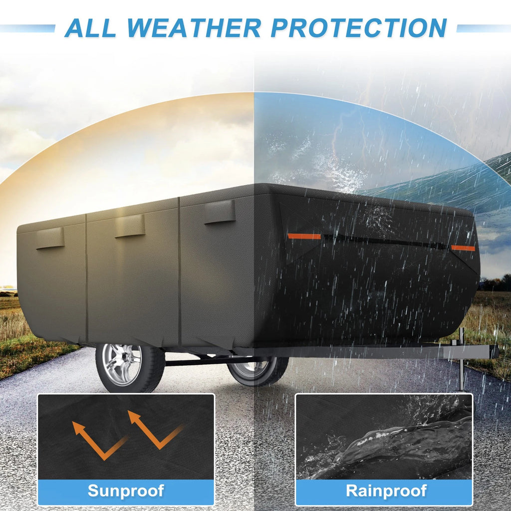 Waterproof Pop Up Camper Trailer Cover with Bottom Straps for RV (10-12 ft)