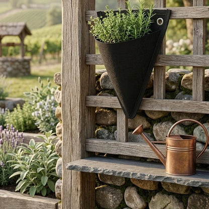 2X Hanging Flower Pot Bag for Walls - Non Woven Black