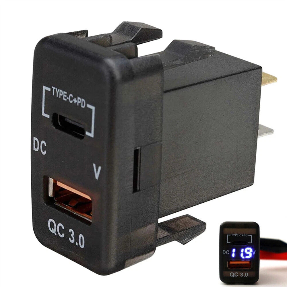 Car Type-C PD QC3.0 Charger Adapter Voltmeter for Toyota Land Cruiser (2016–2023)