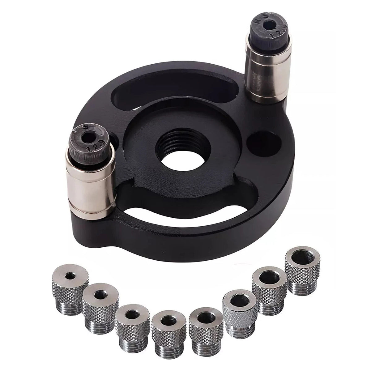 Self Centering Dowel Jig Hole Locator with 8 Drill Bushings for Woodworking
