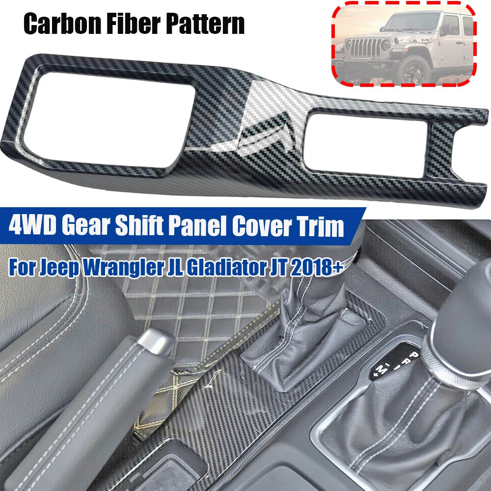 Carbon Fiber Look Gear Shift Panel Cover Trim for Jeep Wrangler JL JT (2018–2023)