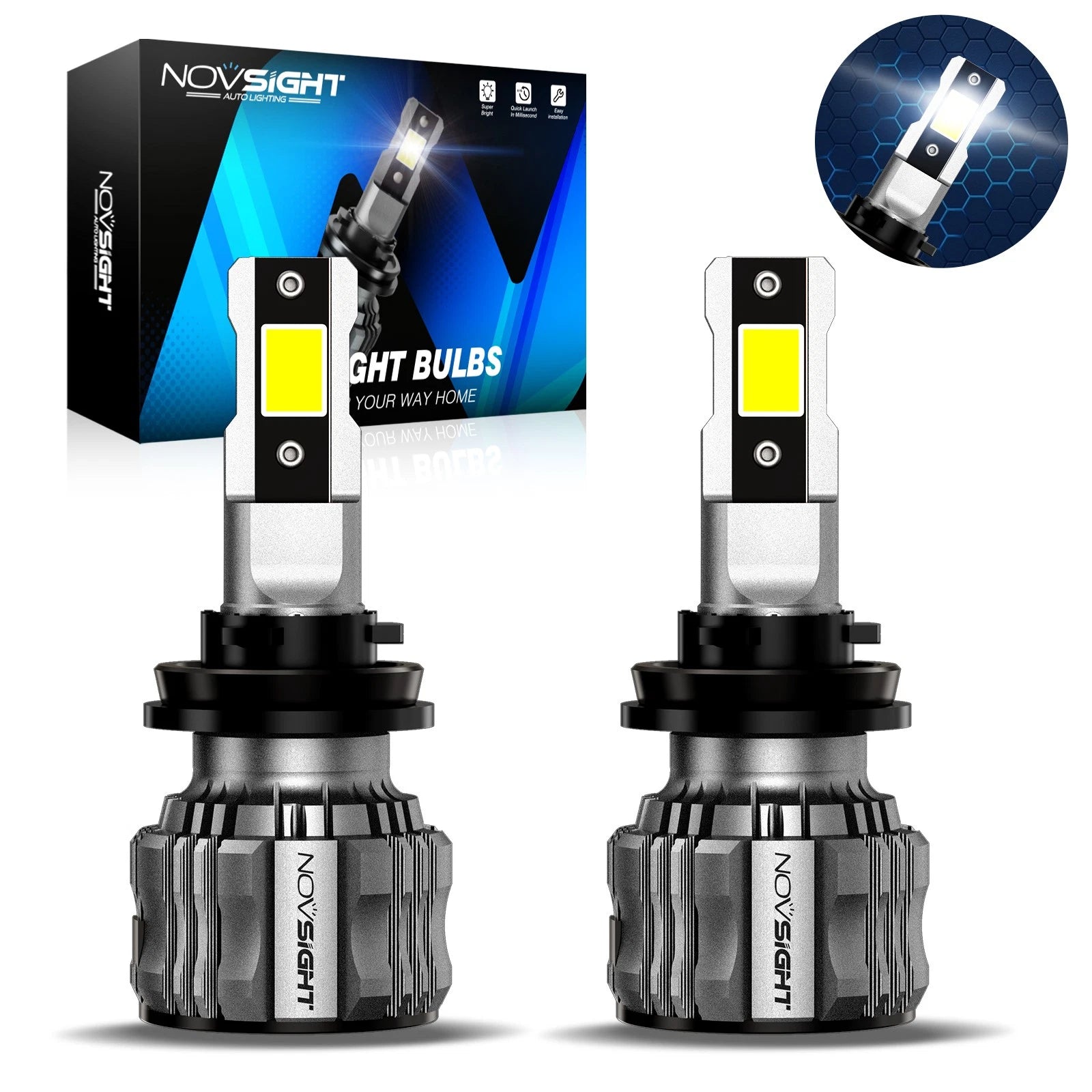 2X H11 LED Headlight Bulbs for NOVSIGHT (6500K White)