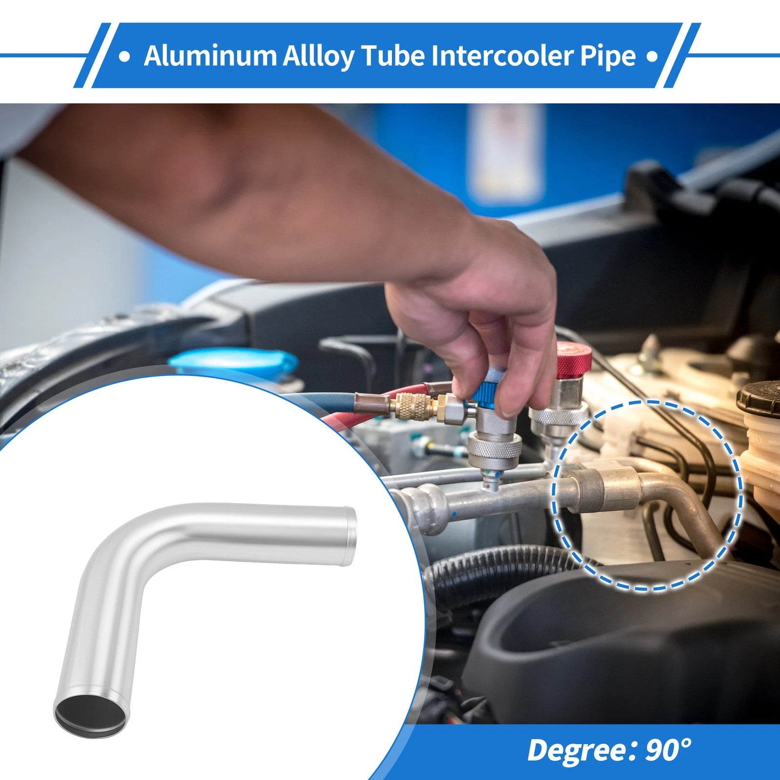 2.76" OD 90° Intercooler Pipe for - Brushed Silver Tone