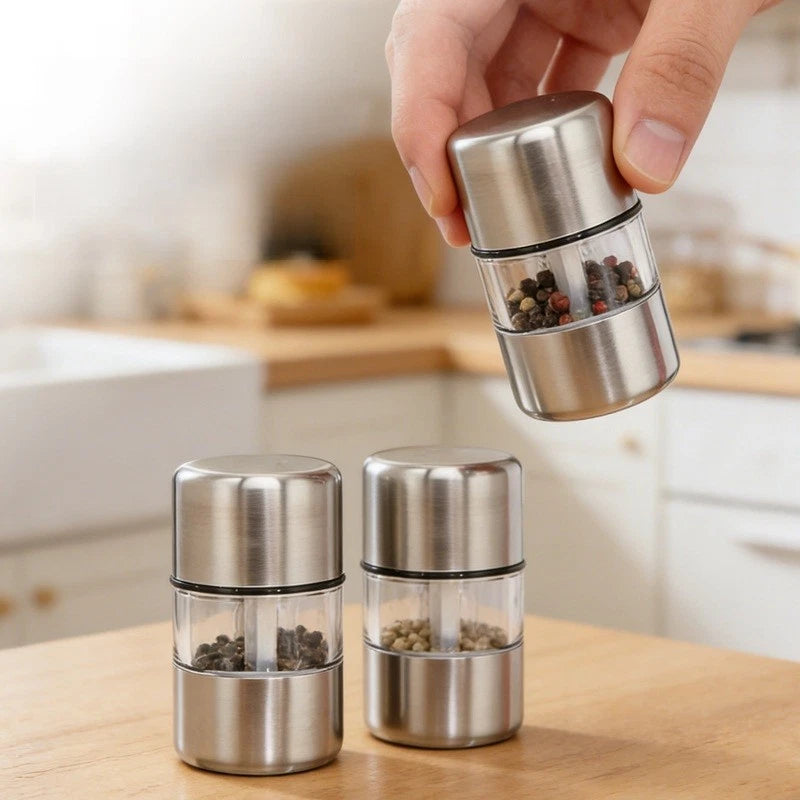 Compact Stainless Steel Pepper Grinder Manual Adjustable for Home Travel