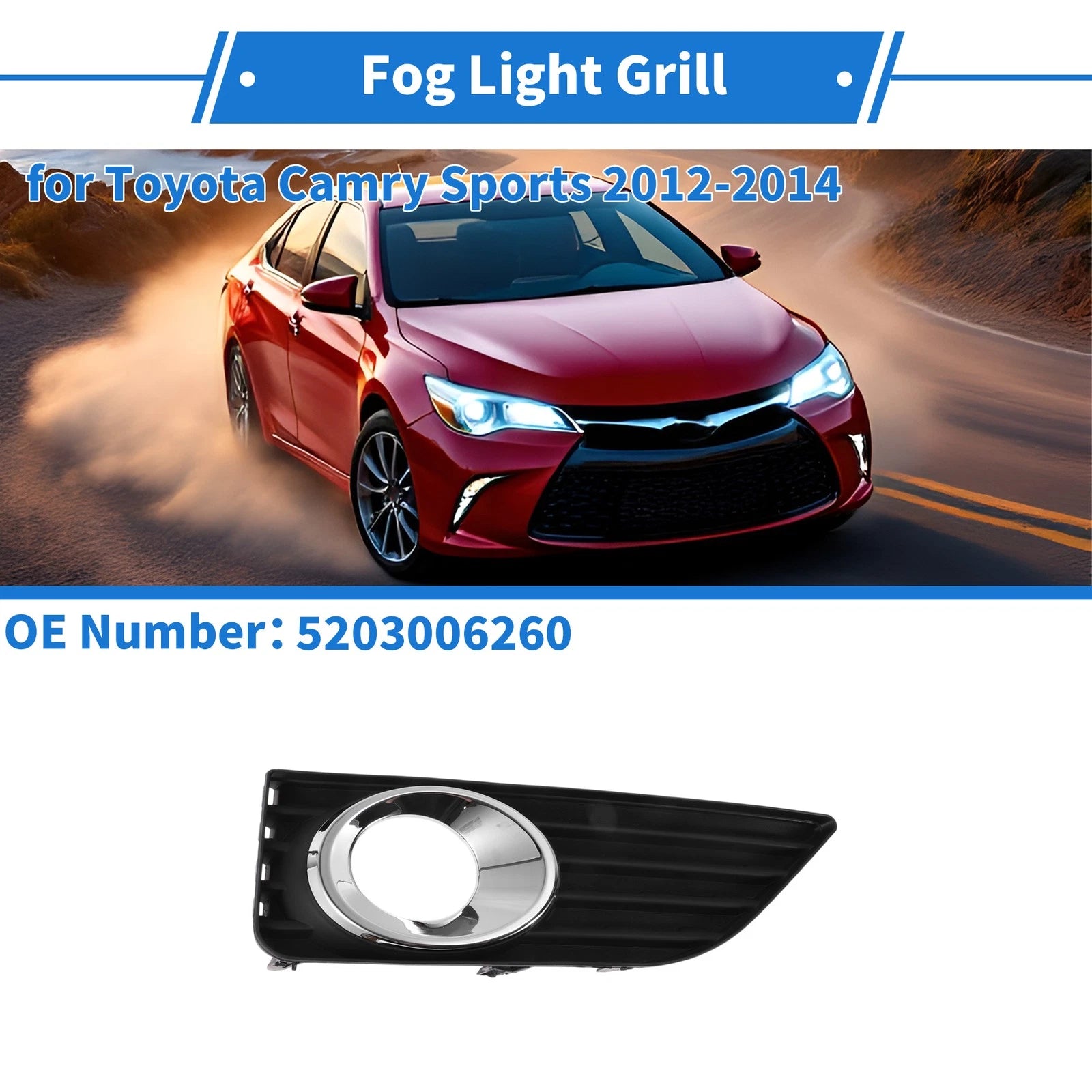 Front Right Fog Light Grill Replacement for Toyota Camry (2012–2014)