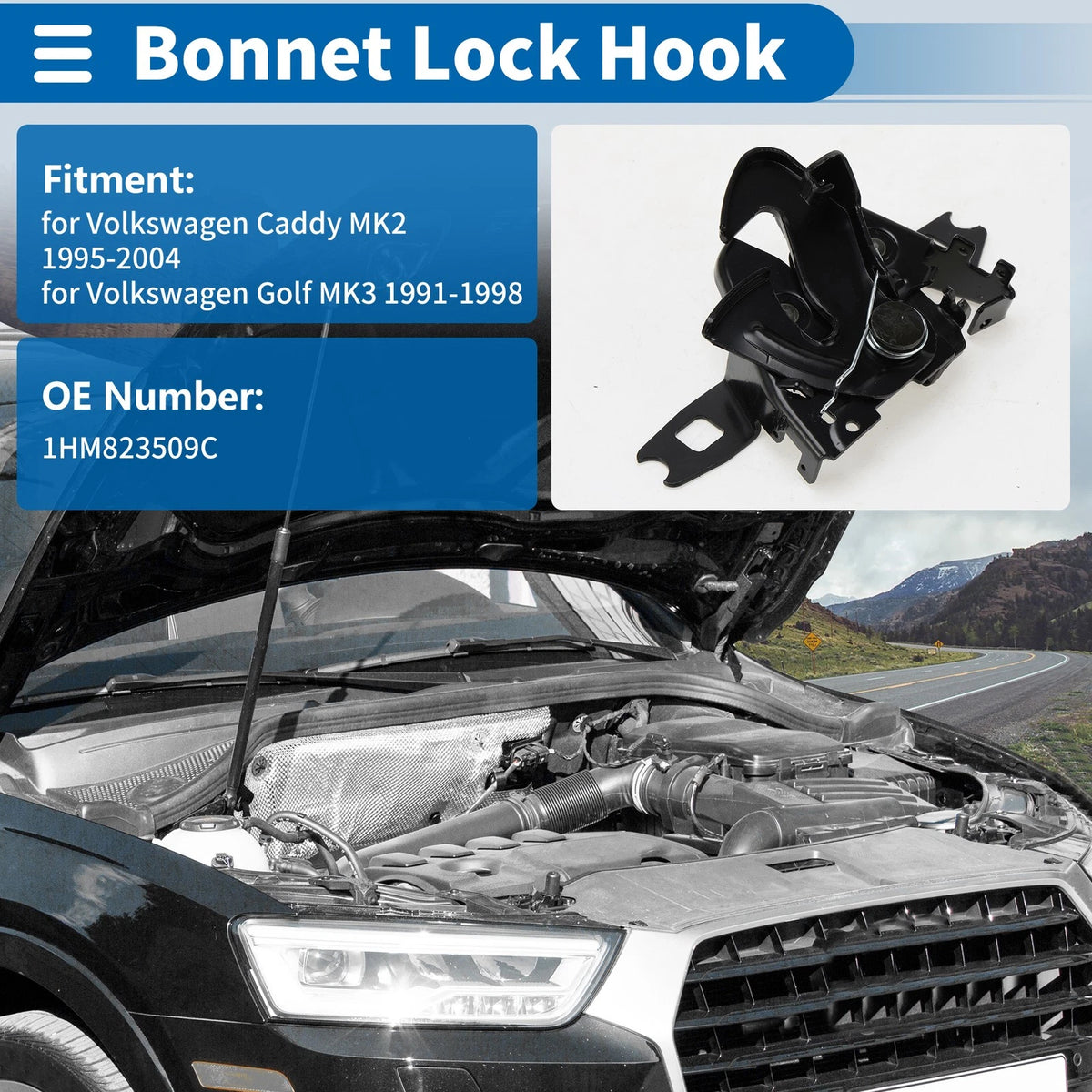 Hood Latch Assembly for Volkswagen Caddy MK2 (1995–2004) No. 1HM823509C