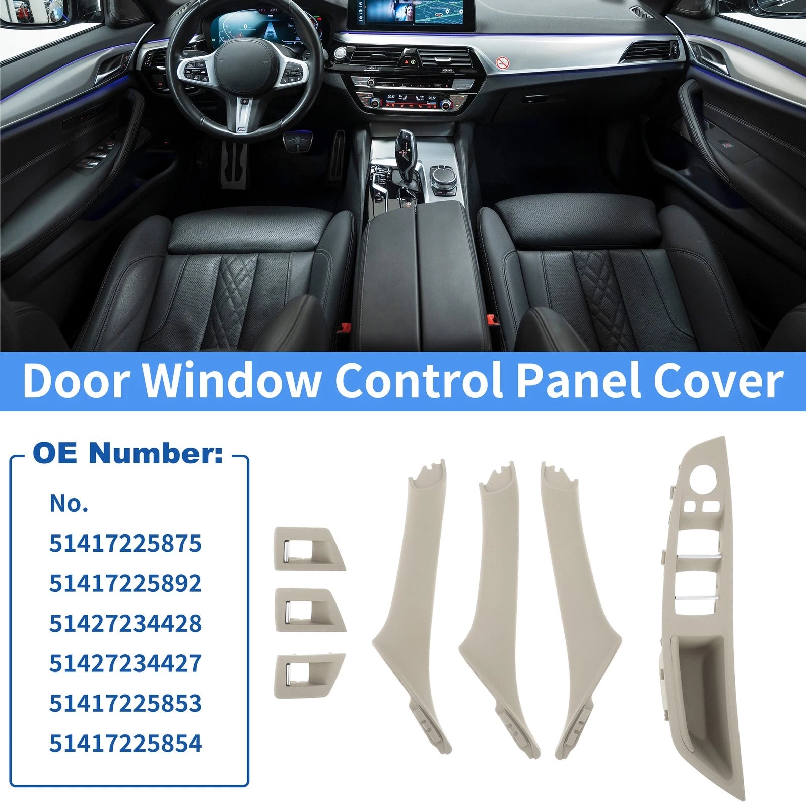 Side Door Window Control Panel Cover RHD Replacement for BMW 5 Series (2004–2017)