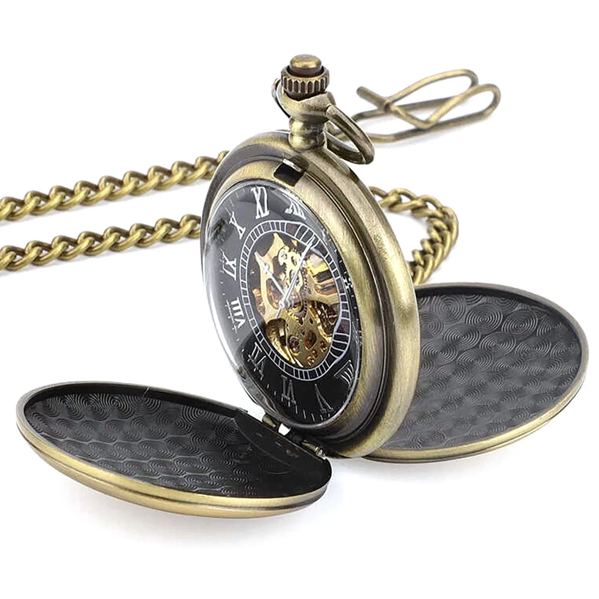 Mechanical Pocket Watch with Hook Buckle Clasp - Round Dial Shape