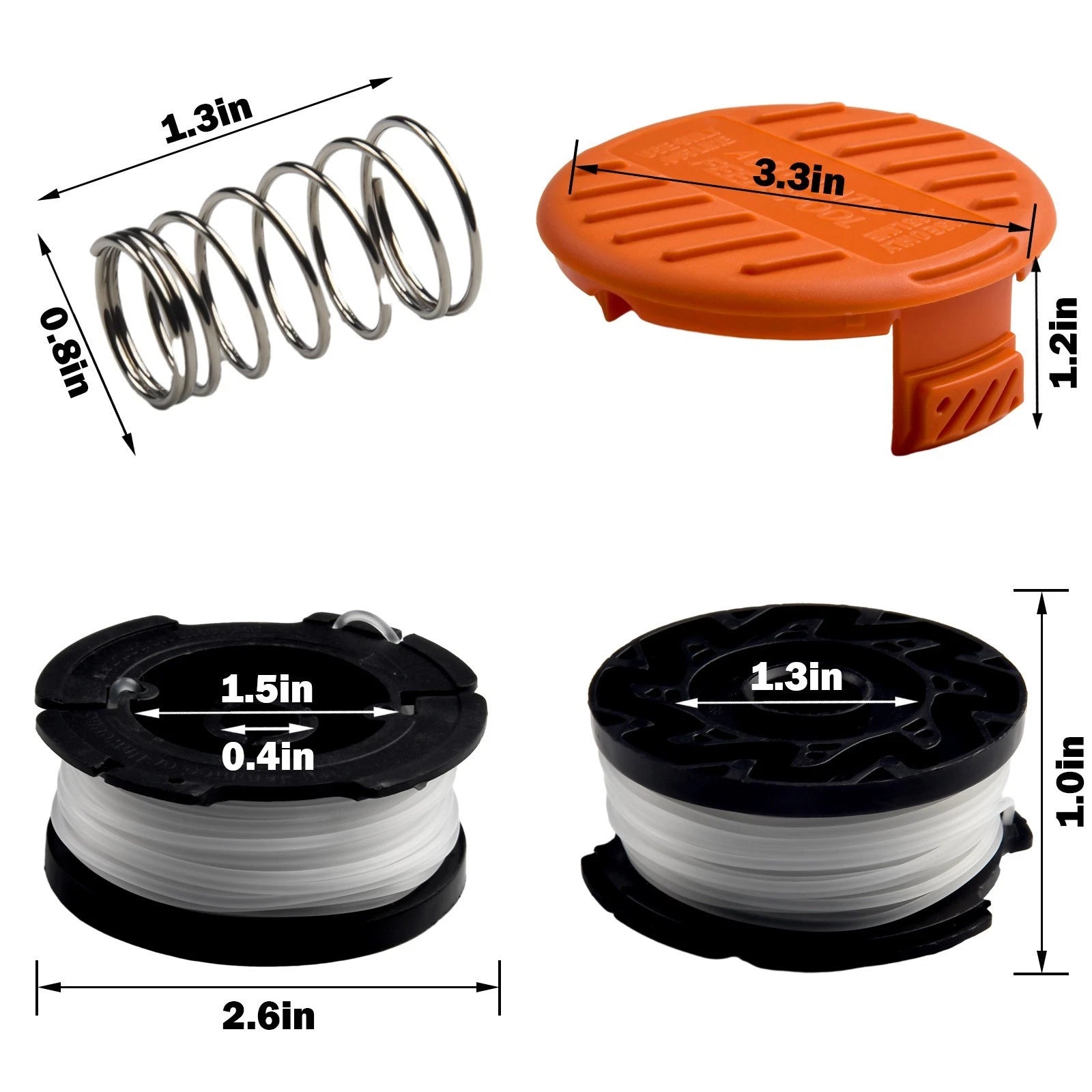 Trimmer Spool 3-Pack & Cap & Spring for Black Decker (Cap Spring)