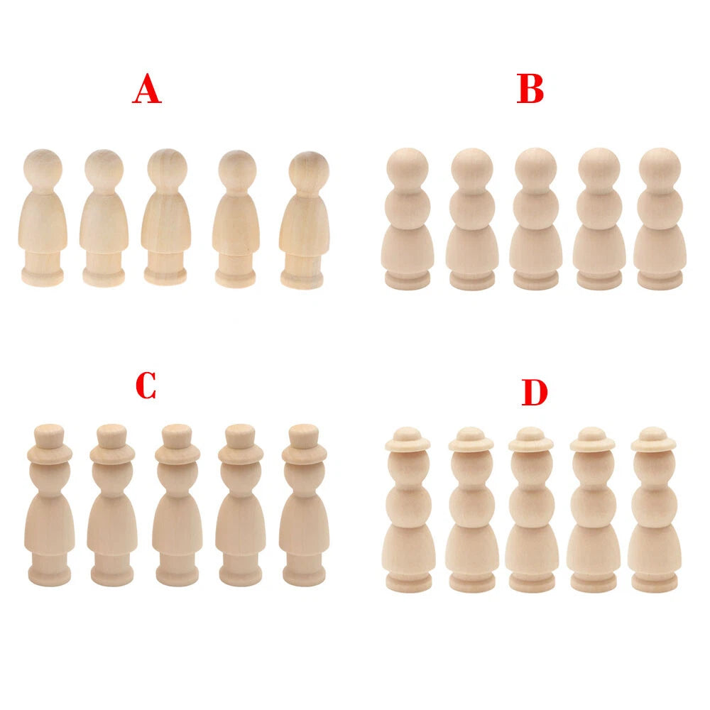 5pcs Wooden Peg Dolls for DIY Craft Wedding Ornament Cake Topper