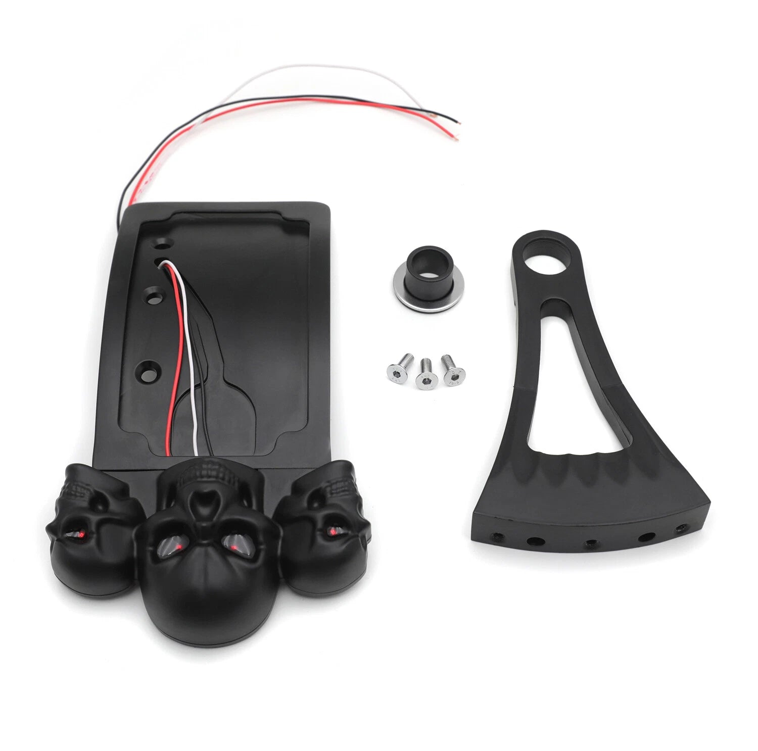 Black Curve Side Mount License Plate Bracket w/ Skull LED Tail Light for