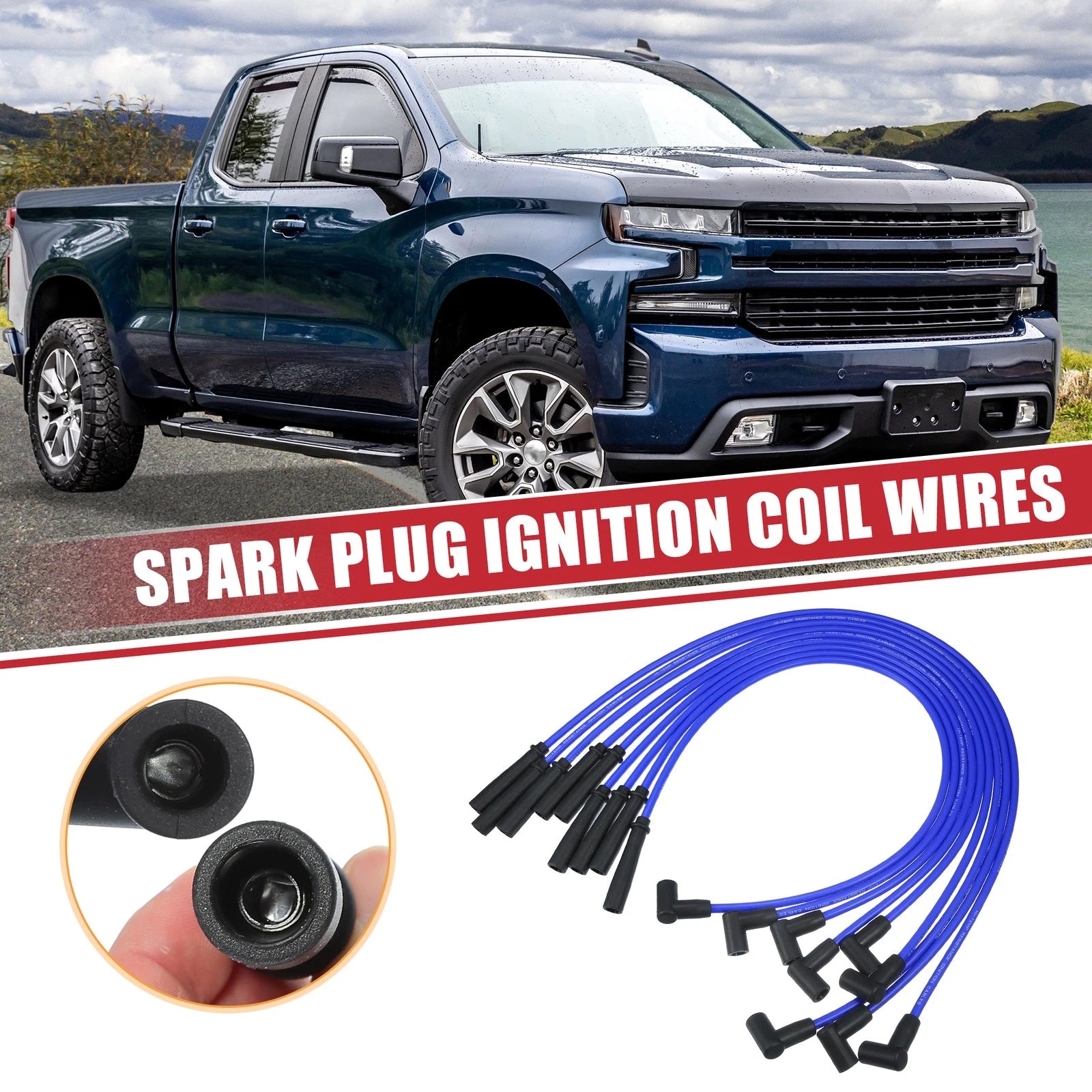 Spark Plug Wire Ignition Coil Cable Set for Chevrolet SBC BBC Engines (Blue) (9 Pc)