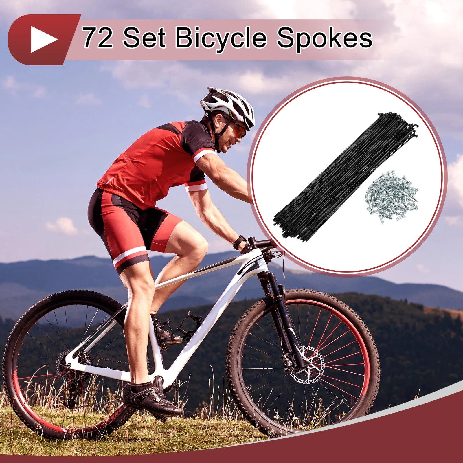 Set Bicycle Spokes 268mm Carbon Steel Black for 12G Wheel (72 Pack)