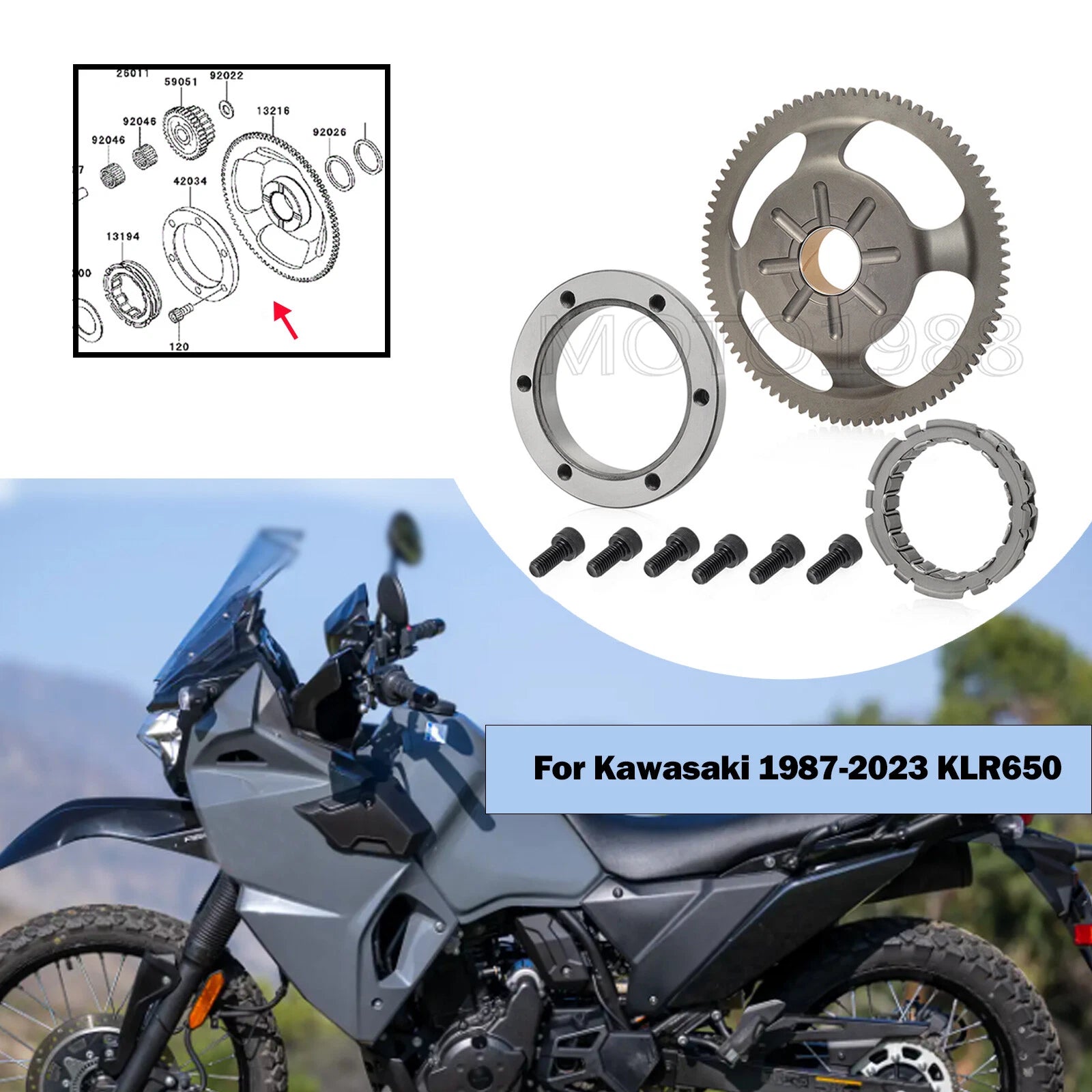 One Way Starter Clutch Kit for Kawasaki KLR650 (1987–2023) 42034-1094 13194-1089 13216-0044