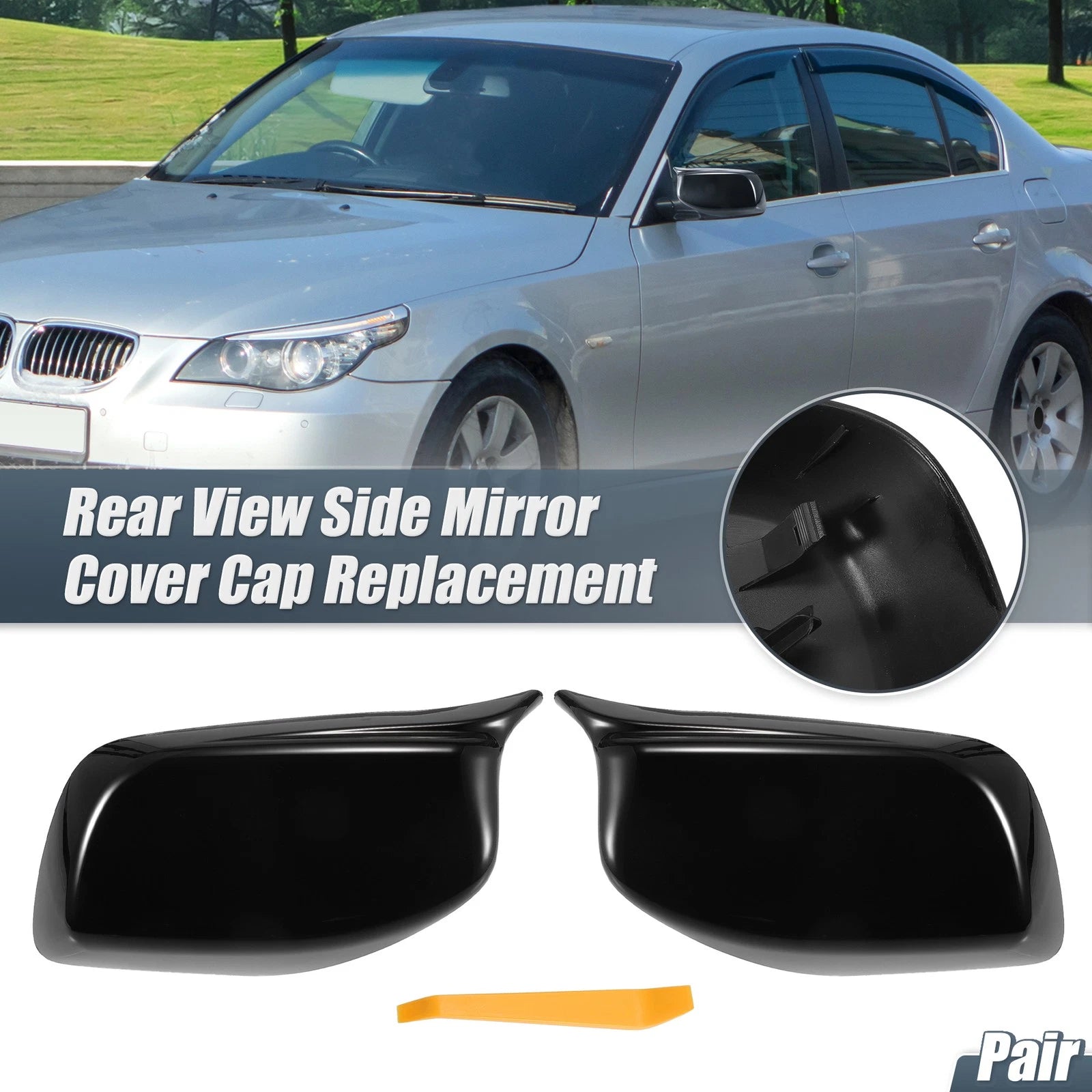 Rearview Mirror Cover Cap Gloss Black for BMW 5 Series E60 E61 (2004–2010)