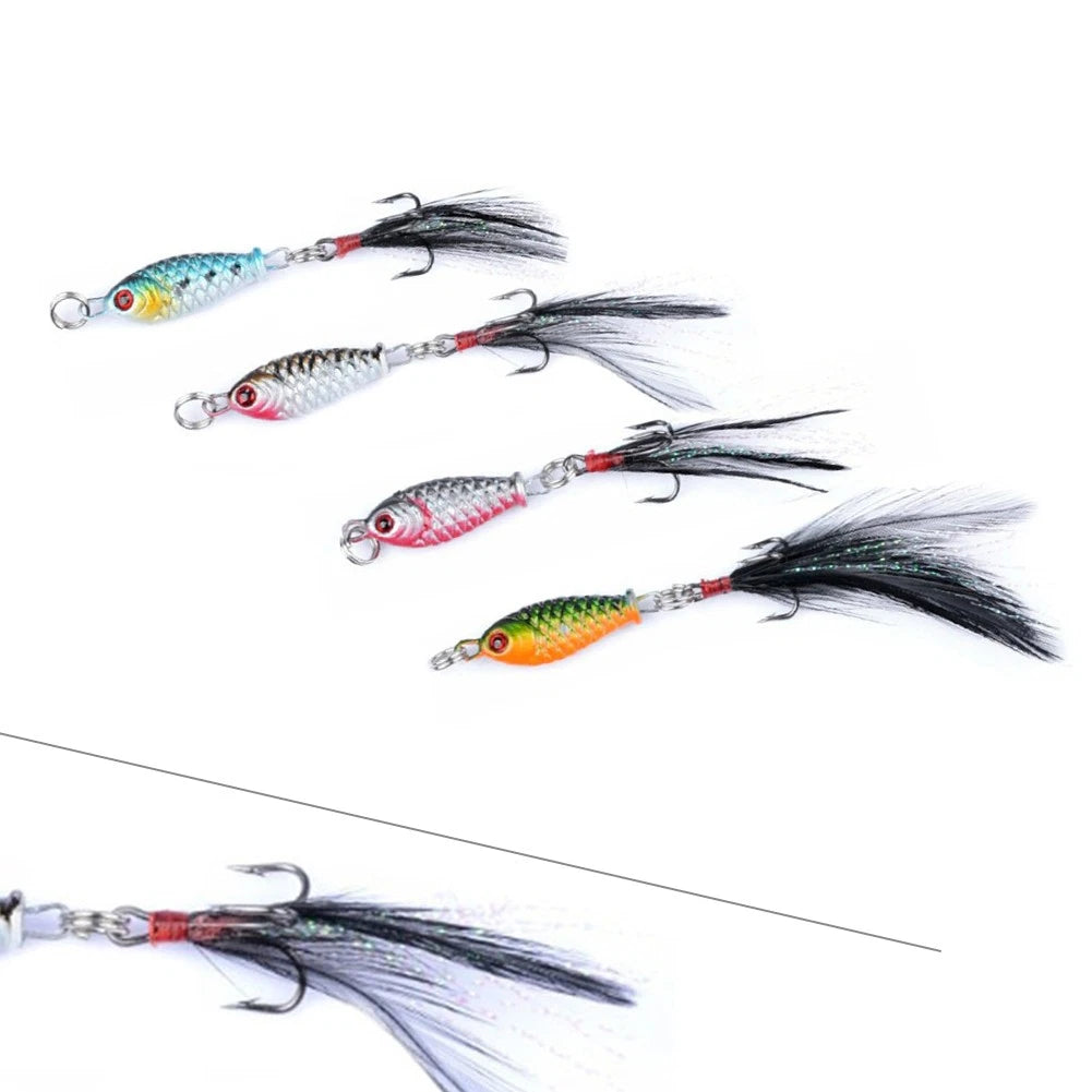 Fishing Lures Set of 4 - 5g/3.2cm Minnow Baits with Feather Hooks