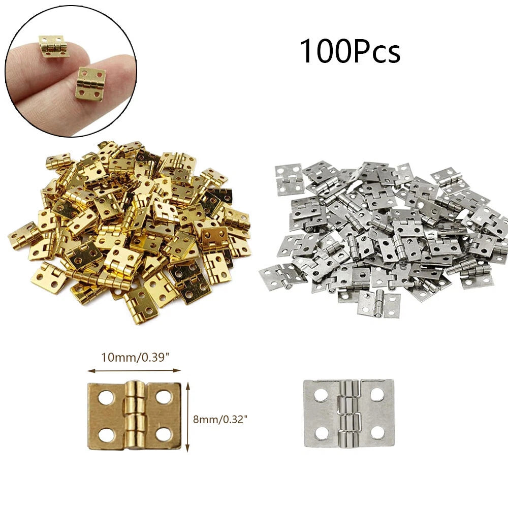 100pcs Mini Hinges for Jewelry Chest Wooden Dollhouse (8x10mm)