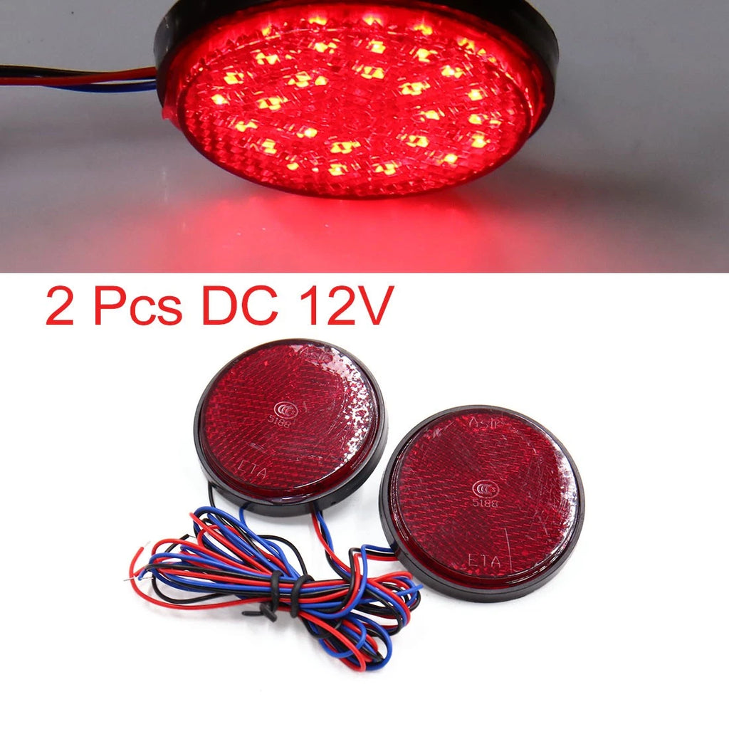2X Round Red LED Motorcycle Reflector Tail Brake Light Lamp