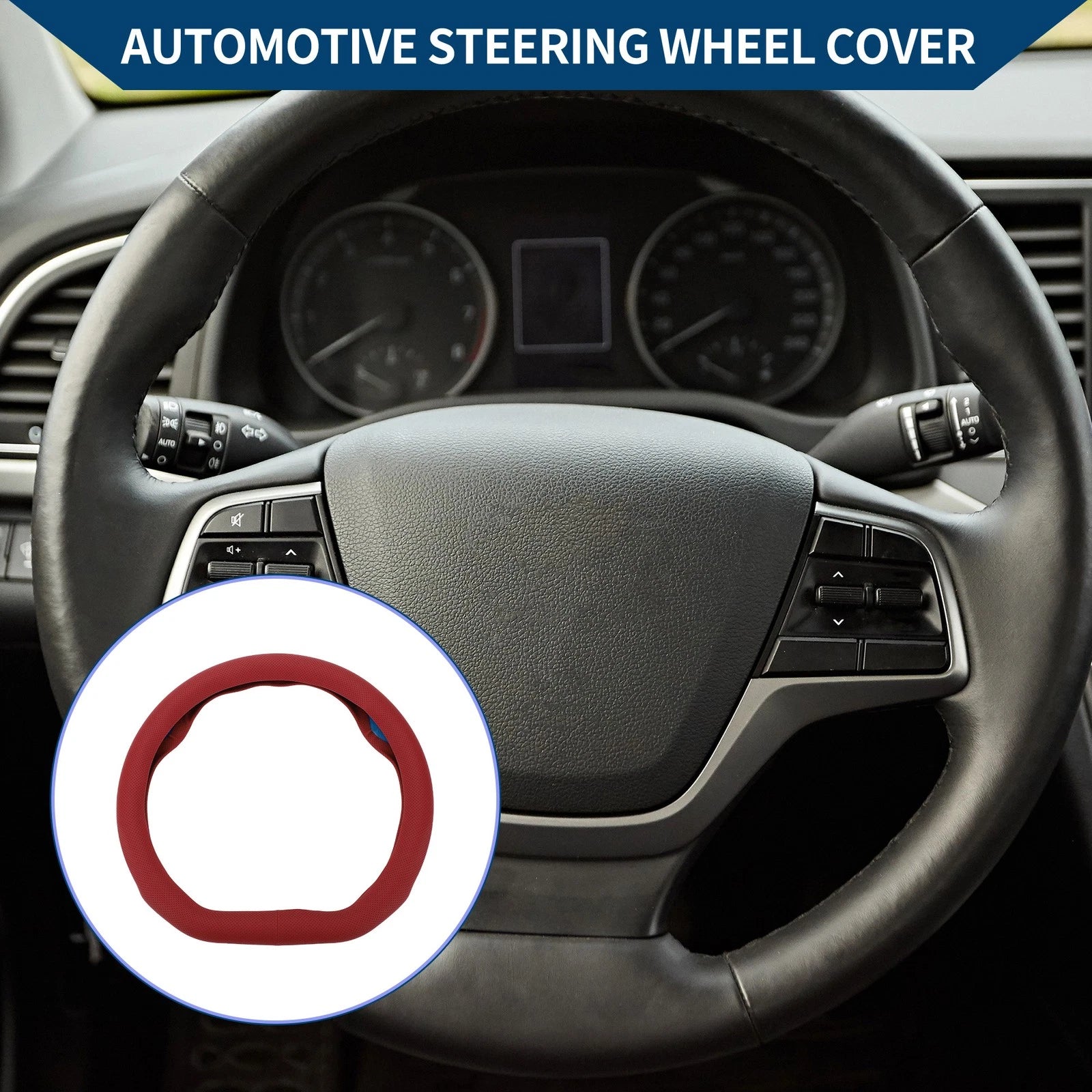 Steering Wheel Cover for Universal Vehicles Leather D Shape Wine Red (1pcs)