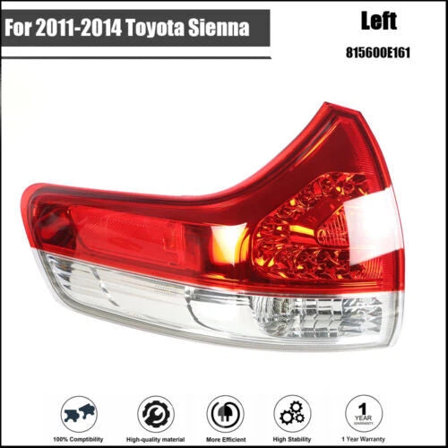 Outer Tail Light Brake Lamp for Toyota Sienna (2011–2014) Left Side Red