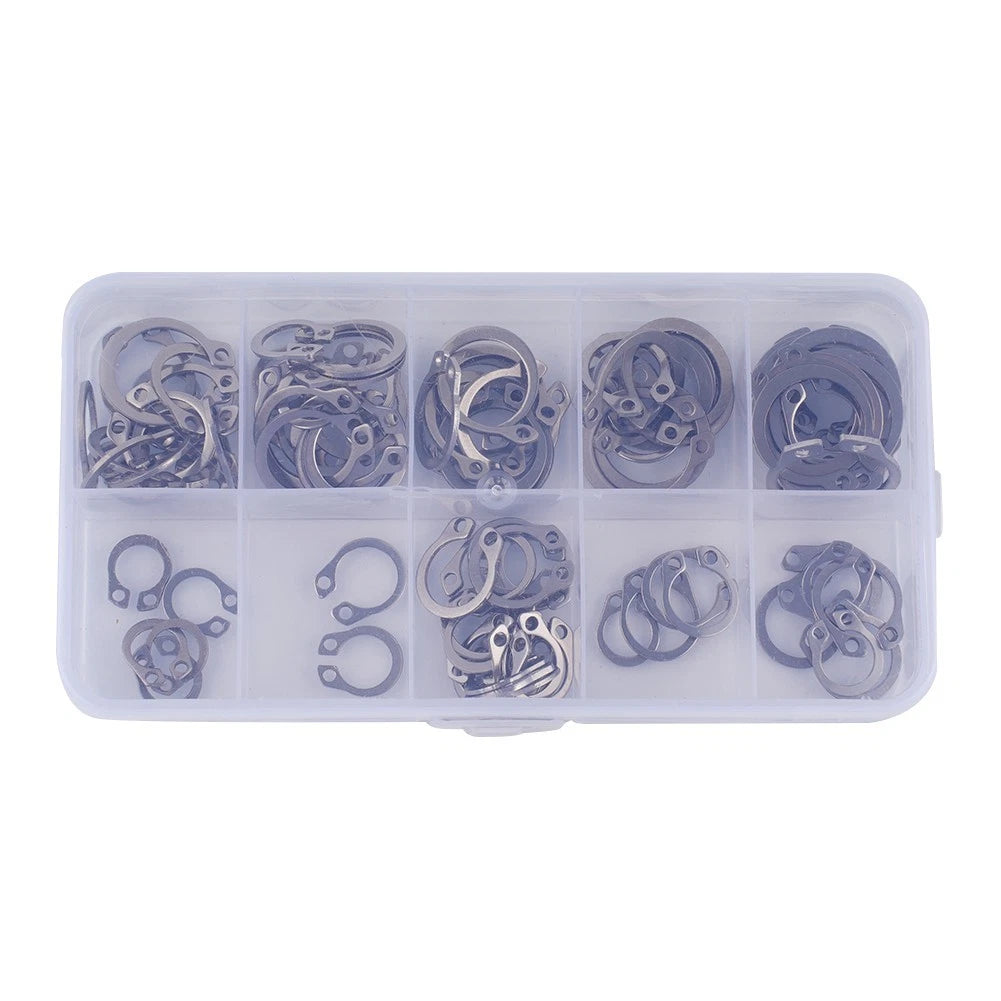 100pcs External Retaining Ring Assortment 8-18mm Snap Circlip Storage
