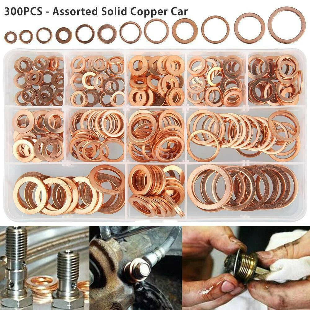 Set of 300 Assorted Crush Copper Washer Gaskets for
