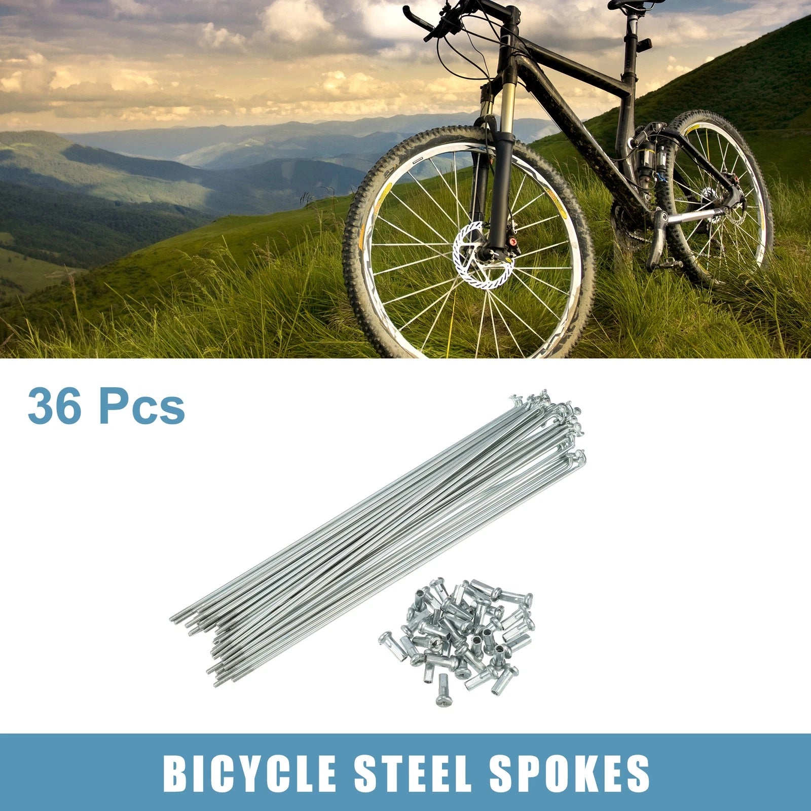 36pcs Bicycle Steel Spokes 183mm J Bend Replacement with Nipples for 7.20" Cycle (—)